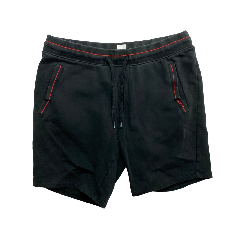 Hugo Boss Sweat Shorts Mens L Black Hugo Red Trim Drawstring